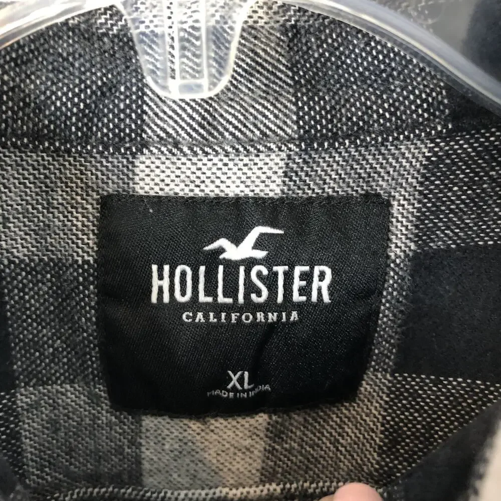 Hollister Men's Black & White Plaid Long Sleeve Flannel Button-Up Shirt Size XL - Picture 3 of 7